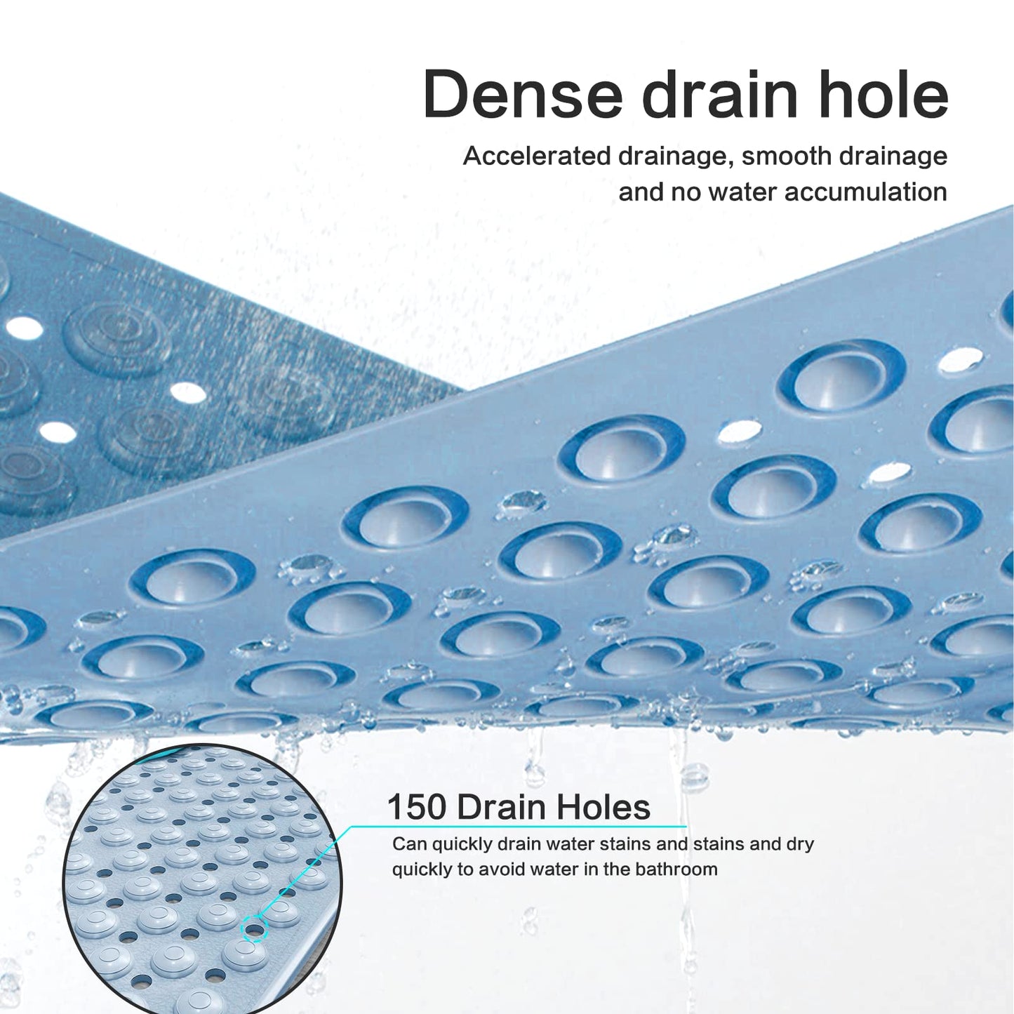 Shower and Bathtub Mat 31.5 ×19.6in, Rubber Non-Slip Shower Mat for Elderly & Kids, Bathtub mat Non Slip with Drain Holes &Suction Cups, Bath Mat for Bathroom and Tub, Machine Washable, Beige