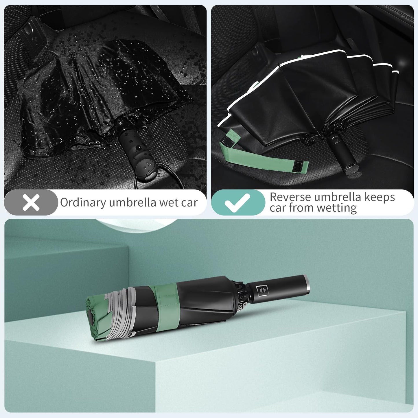 Yoobure Compact Inverted Travel Umbrella with UV Protection