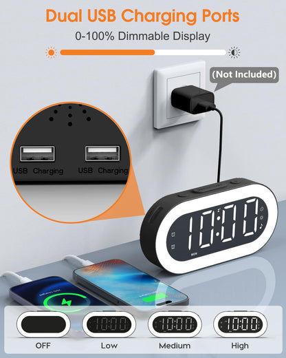 Alarm Clocks for Bedrooms, Desk Digital Clock Large Display, 7 Colors Night Light, USB Ports, Timer, Dimmer, Sound Machine, Customize Alarm, Small Alarm Clock for Bedside Adults Teens Kids Boys Girls