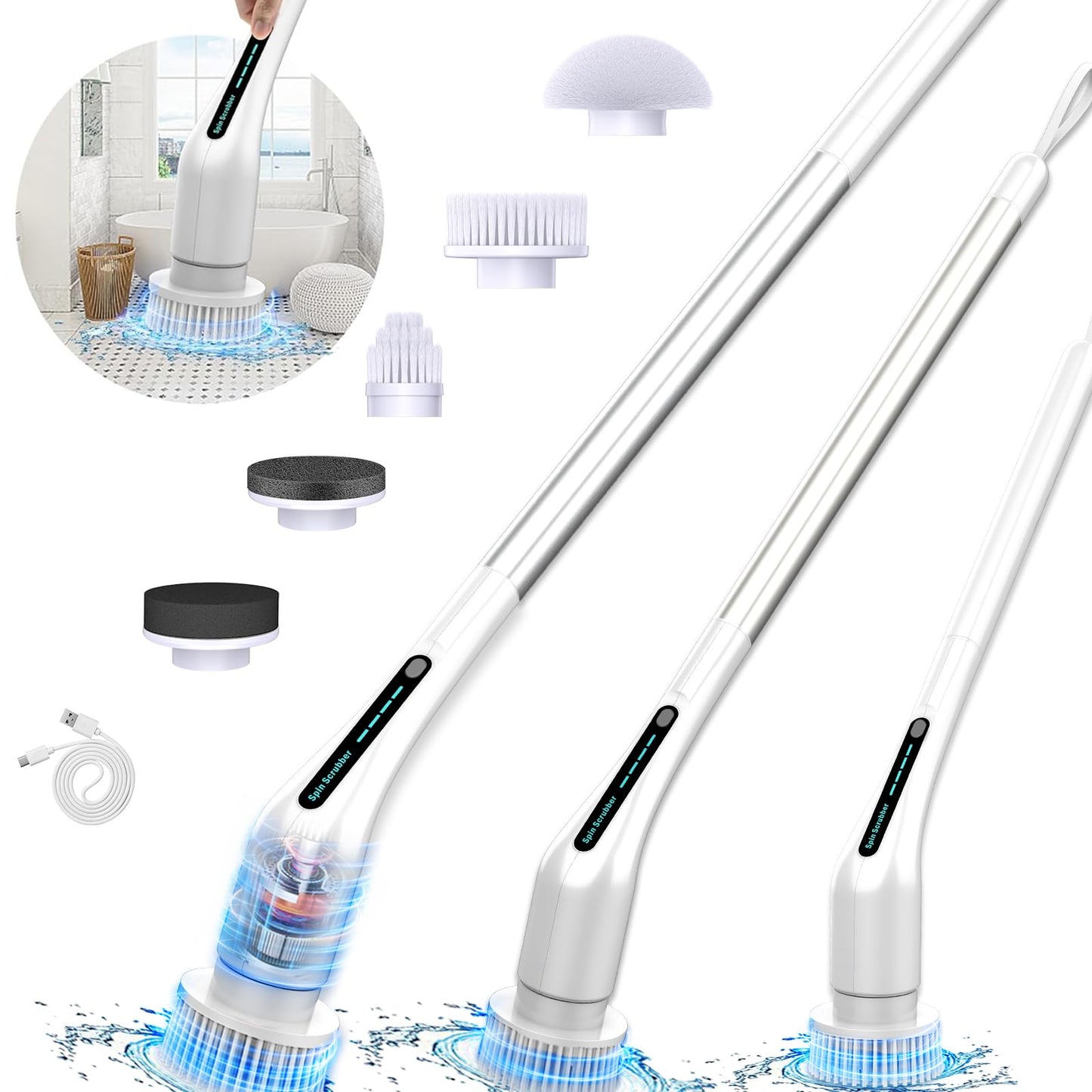 Electric Spin Scrubber with 5 Brush Heads