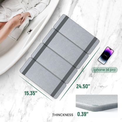 WALL QMER Foldable Stone Bath Mat, Fast Drying and Non-Slip Natural Diatomaceous Earth Mat, Multifunctional Eco-Friendly Stone Mat for Bathroom, Kitchen, 24.50" x 15.35", Light Gray