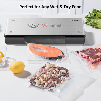 Gasbye 2-Pump Vacuum Sealer Machine, [2X Suction Power] Food Sealer for Dry, Wet Food, Sous Vide, 44Pcs Precut Bags Included, Easy-to-Clean Removable Drip Tray, Durable Silicone Gaskets, Silver