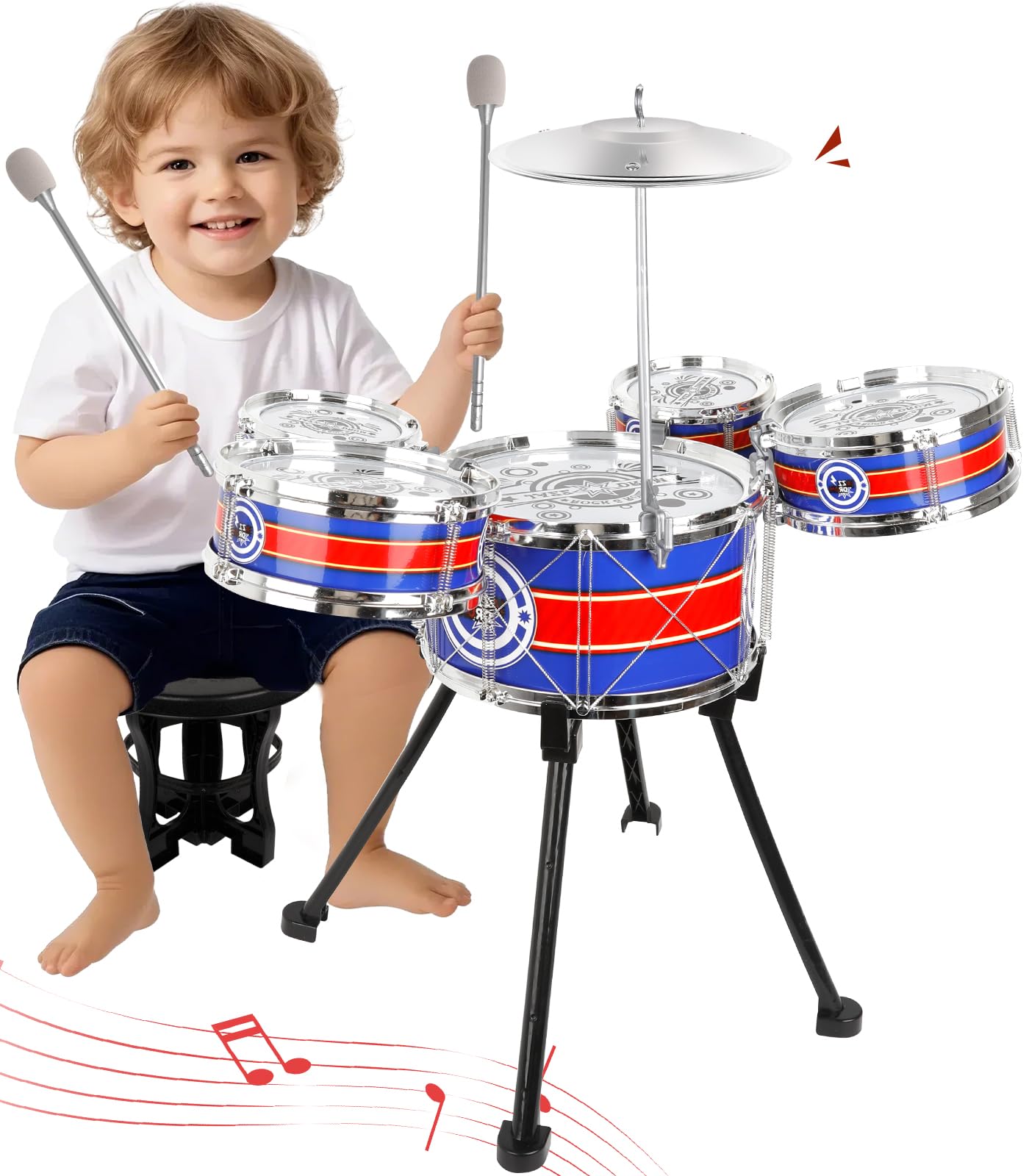 Toy Drum Set for Toddlers with Stool