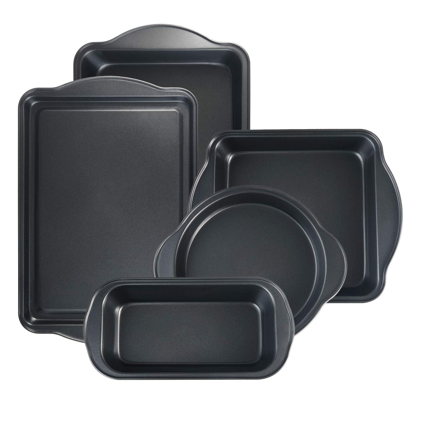 S·KITCHN Bakeware Set with Grips Nonstick Baking Set Including Loaf Pan Pie Pan Roasting Pan Cookie Sheet and Brownie Pan - 5 Piece