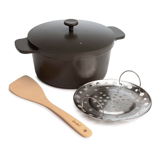 Goodful All-In-One Pot, Multilayer Nonstick, High Performance Cast Dutch Oven With Matching Lid, Roasting Rack And Turner, Made Without PFOA, Dishwasher Safe Cookware, 4.7-Quart, Graphite