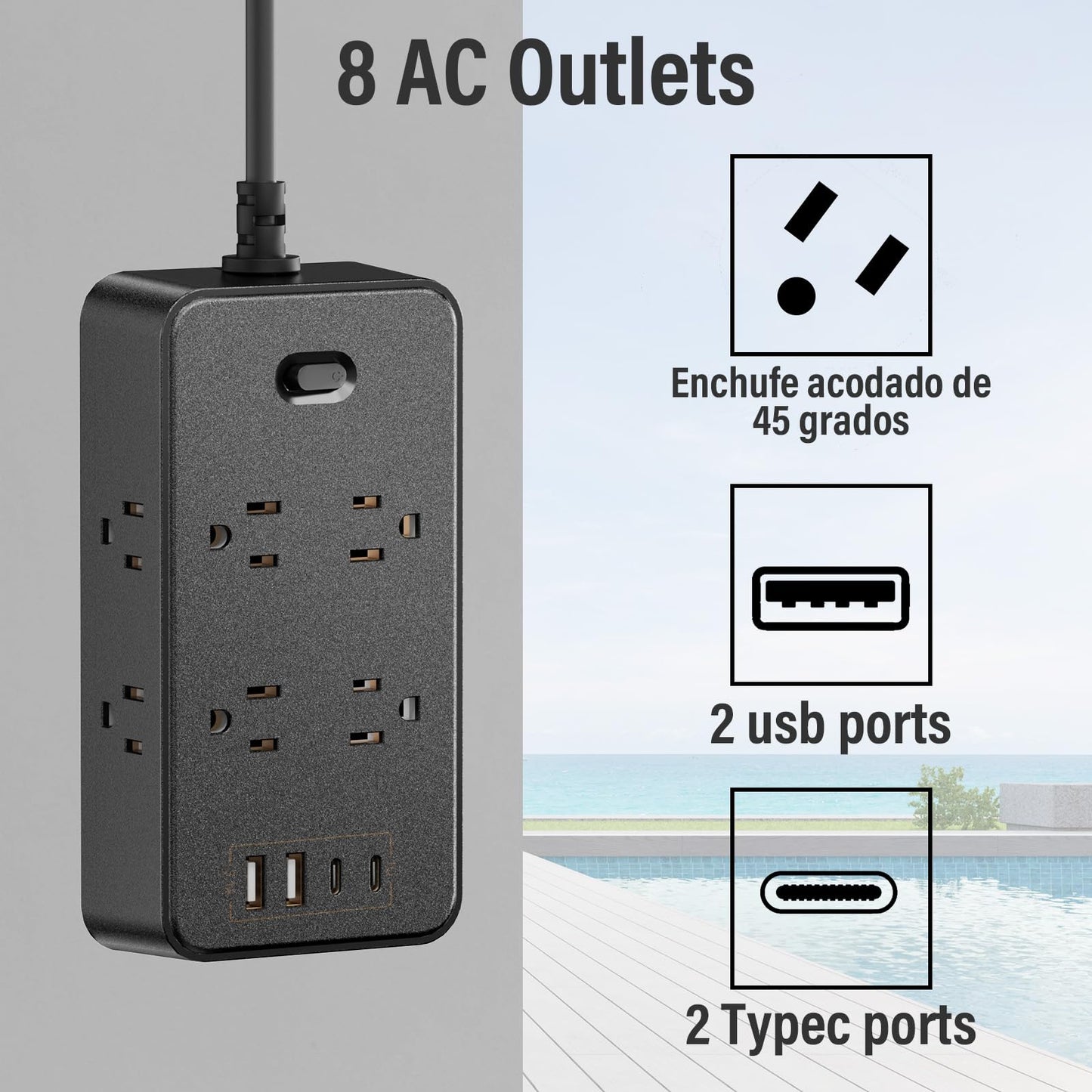 Surge Protector Power Strip with 8 Outlets & USB
