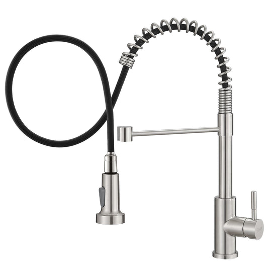 GIMILI Kitchen Faucet with Pull Out Sprayer High Arc Single Handle Spring Kitchen Sink Faucet Brushed Nickel Modern rv Stainless Steel Kitchen Faucets
