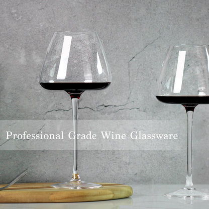 22oz Red and White Wine Glasses Set of 4, Long Stemmed Crystal-clear Drinking Glasses with Unique Concave Base for Better Wine Tasting