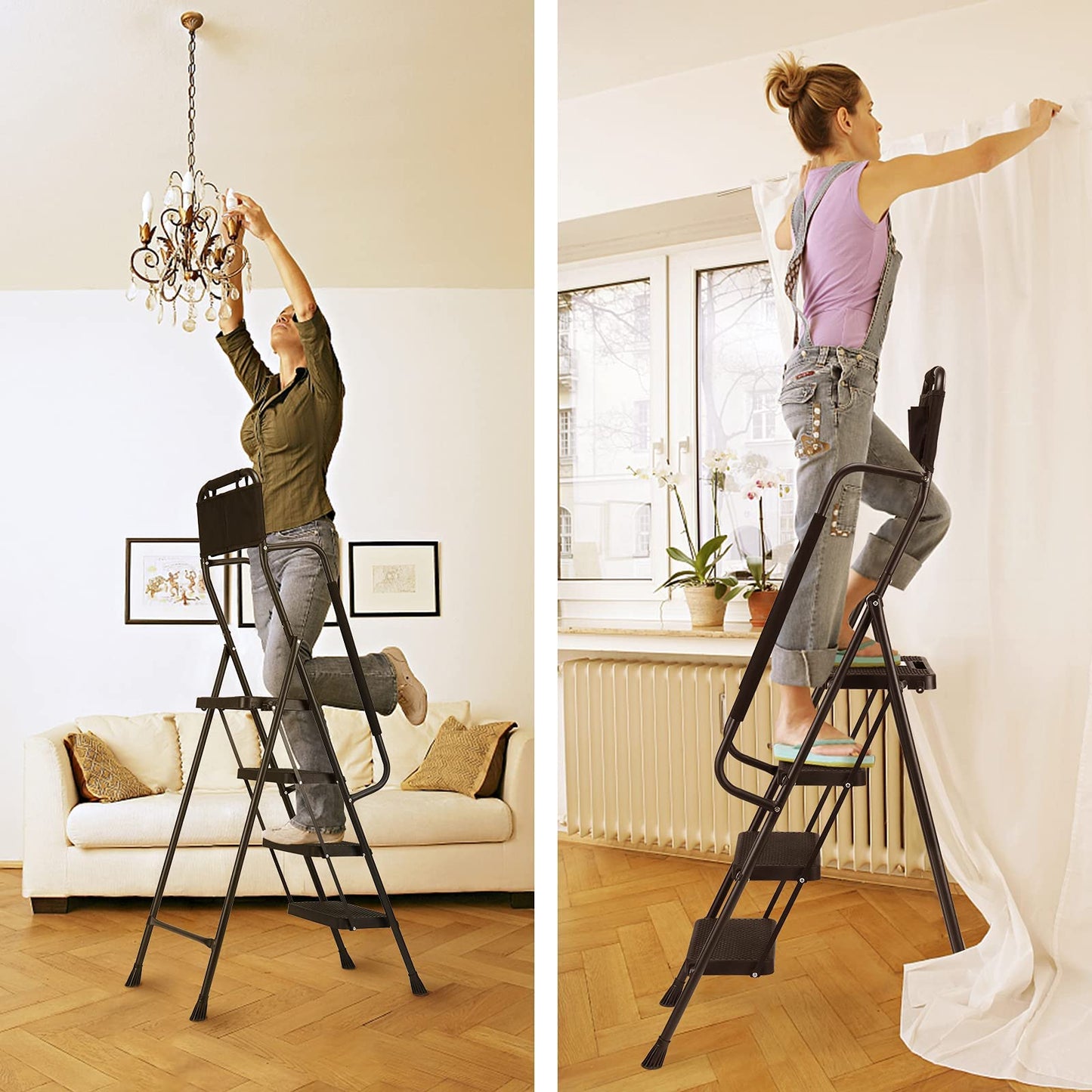 HBTower Folding Step Ladder with Handrails