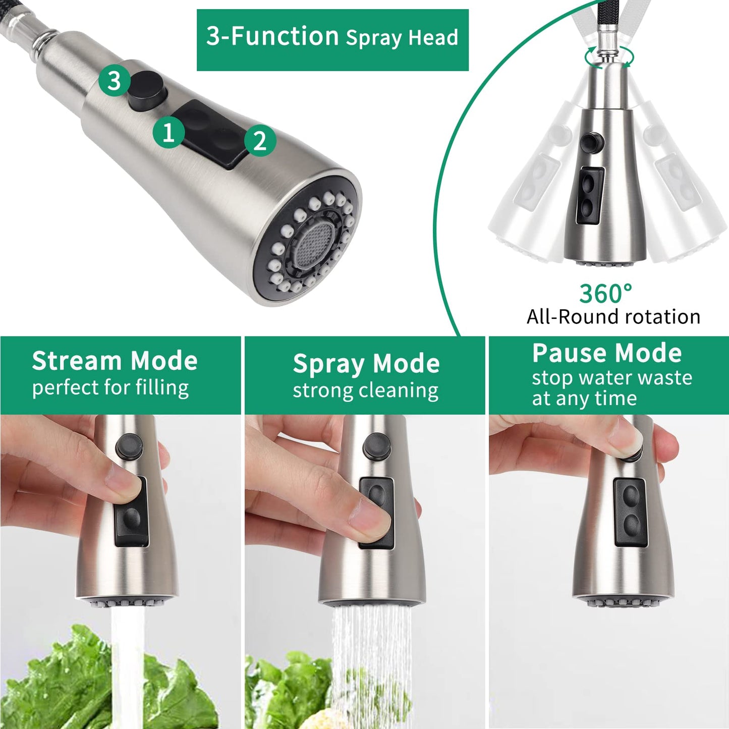 KANONEY Single Handle High Arc Pull Out Kitchen Faucet, Stainless Steel Commercial Modern Kitchen Sink Faucets with Pull Down Sprayer & 10” Deck Plate for Bar Laundry RV Utility Sink