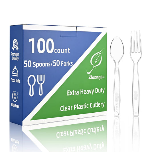 Clear Disposable Plastic Cutlery Set, 100PCS