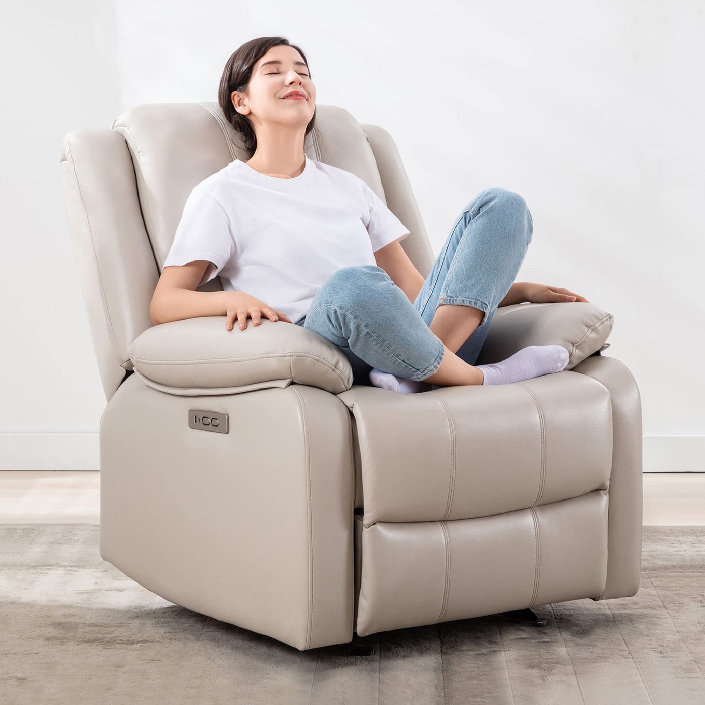 Power Recliner Chair with USB Port, Cream