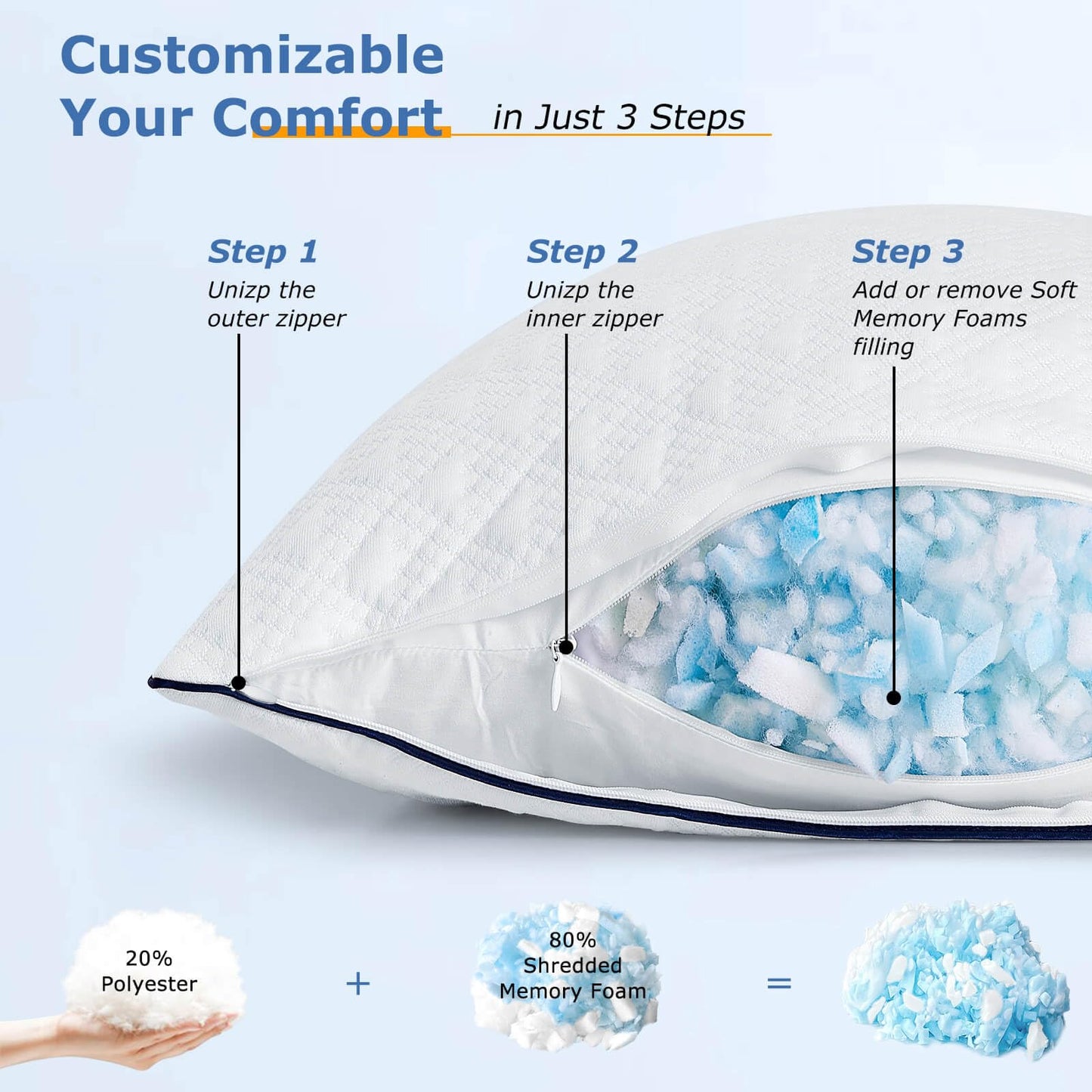 2 Pack Cooling Memory Foam Bed Pillows