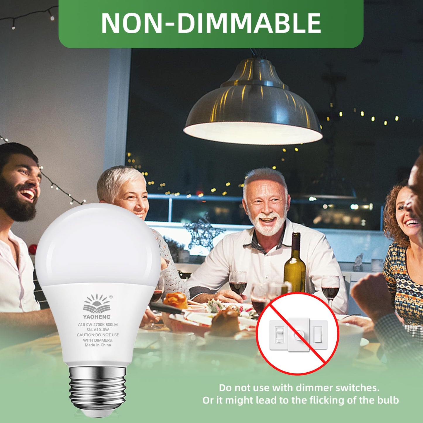 YAOHENG A19 LED Light Bulb, 9W(60W Equivalent) LED Bulbs, E26 Standard Base, 2700K Warm White, 800 Lumens, Non-Dimmable, 9W Bright White Light Bulbs for Home Office (16-Pack)