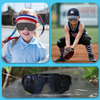 Queshark Kids Sunglasses Polarized, Youth Baseball Sunglasses for 8-16 Boys Girls, Kids Sport Glasses for Cycling Baseball