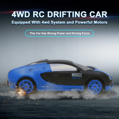 Remote Control Car RC Drift Car 2.4GHz 1:24 Scale 4WD High Speed RC Cars Vehicle with LED Lights Batteries and Drifting Tires Racing Sport Toy Cars for Adults Boys Girls Kids Gift