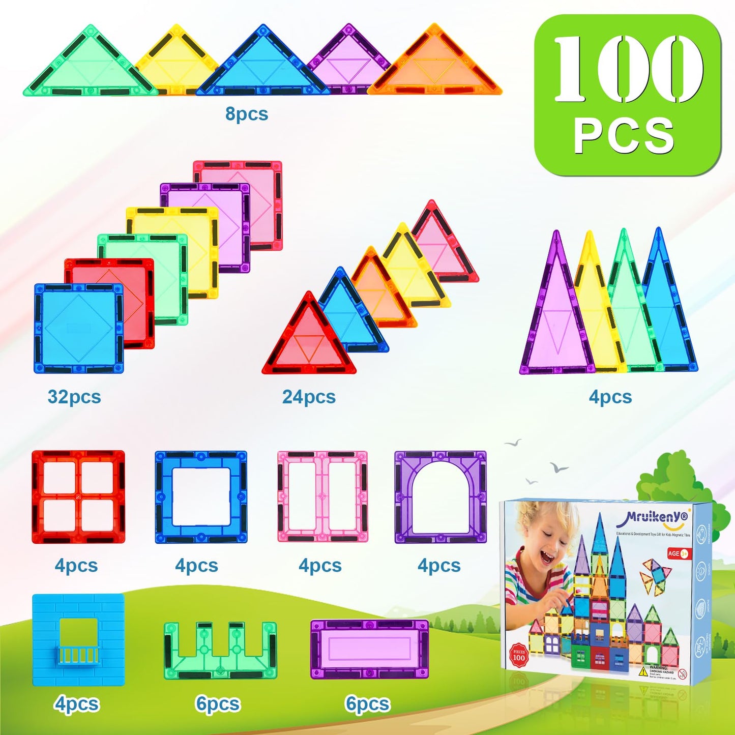 100 PCS Magnetic Building Blocks Set for Kids