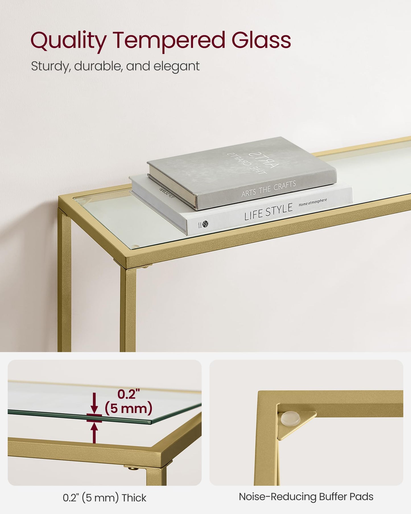 VASAGLE Modern Entryway Console Table with Glass Top