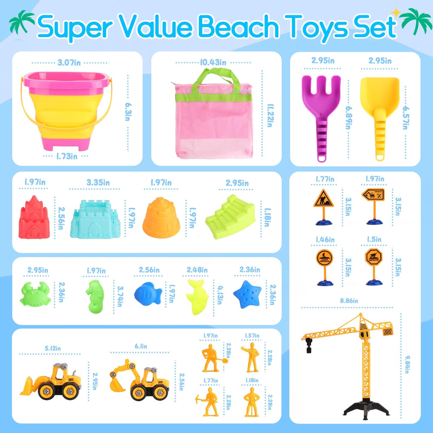 Beach Sand Toys Set with Trucks and Bucket