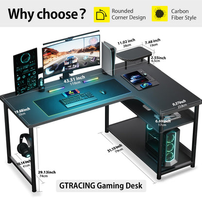 GTRACING L Shaped Gaming Desk with Adjustable Shelf