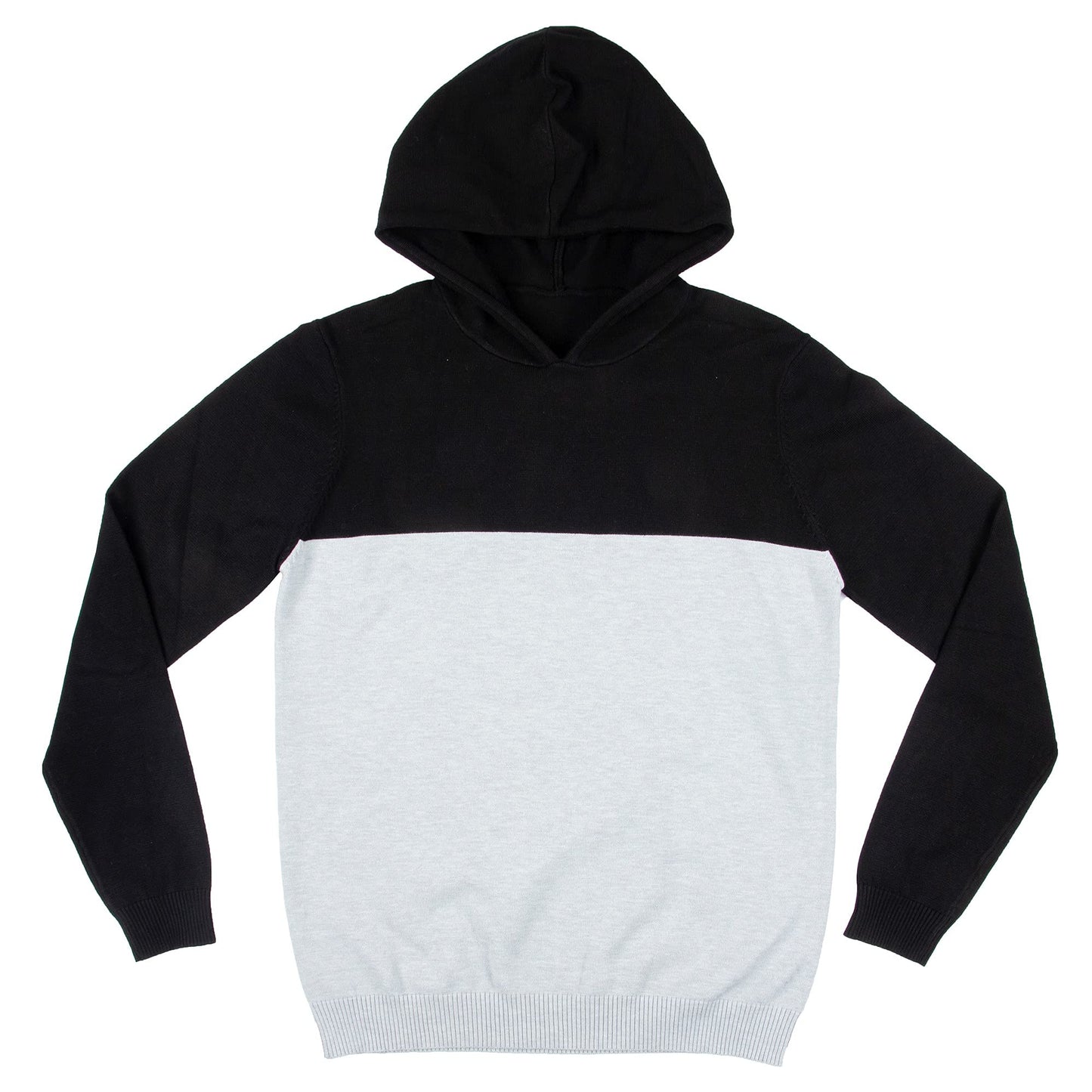 X RAY Mens Hoodies Long Sleeve Sweater for Fall, Color Block Stretch Hooded Pullover Sweatshirts for Men, Black & Heather Grey, Large