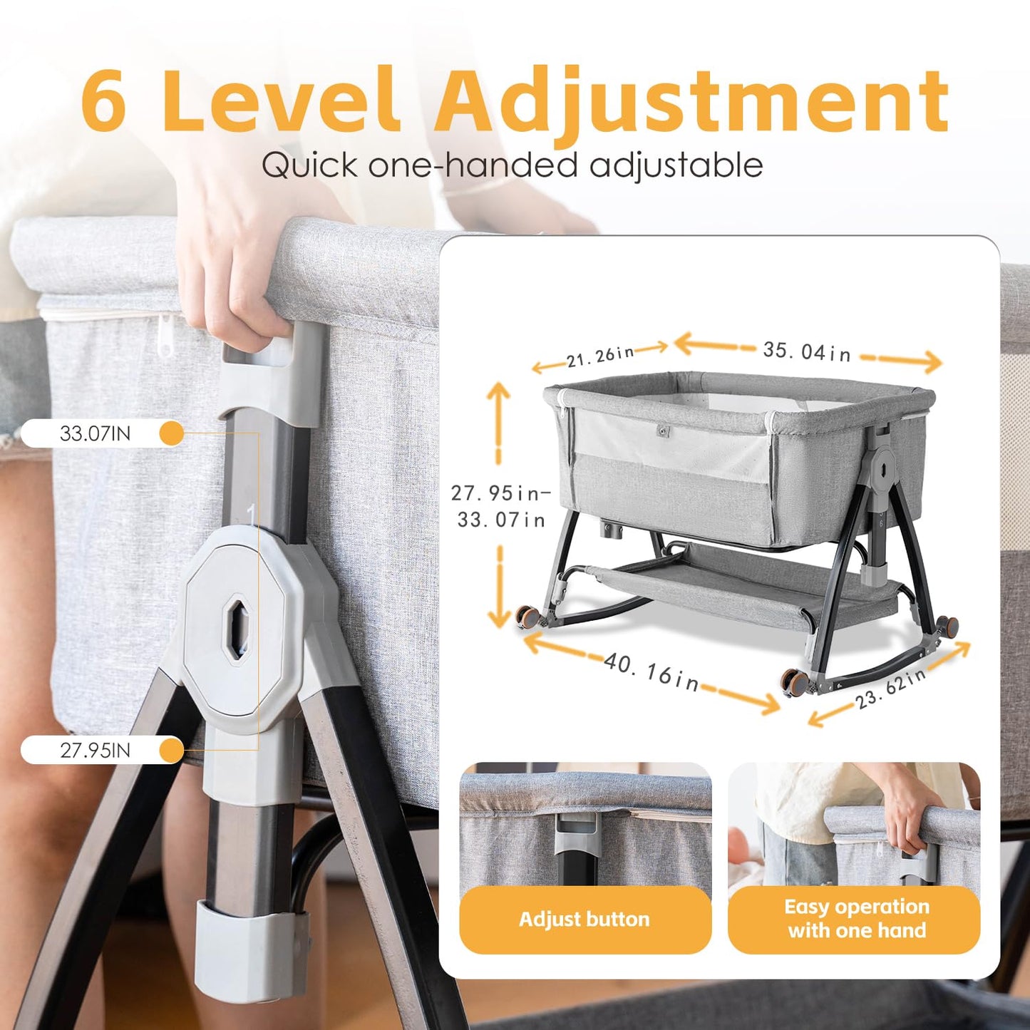 3 in 1 Baby Bassinet with Quick Height Adjustment