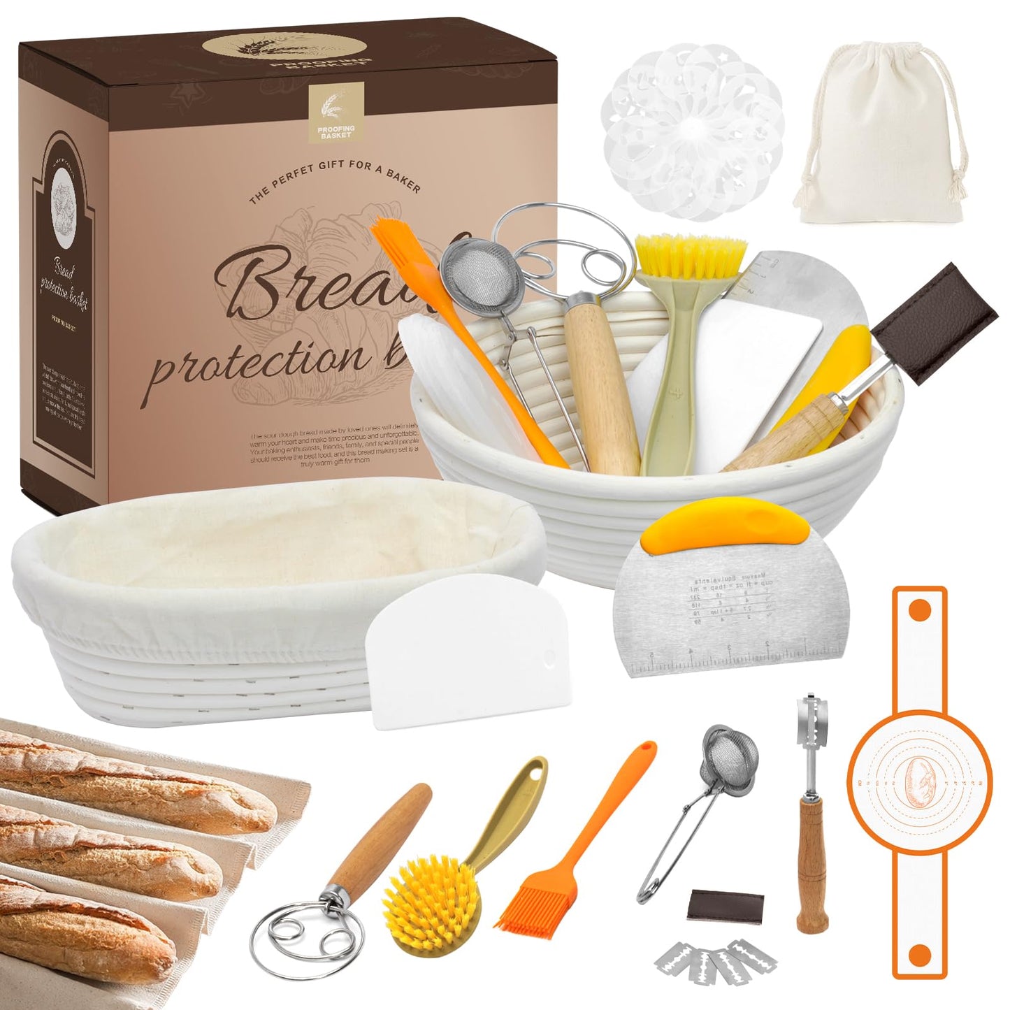 Sourdough Bread Baking Kit with Cane Baskets