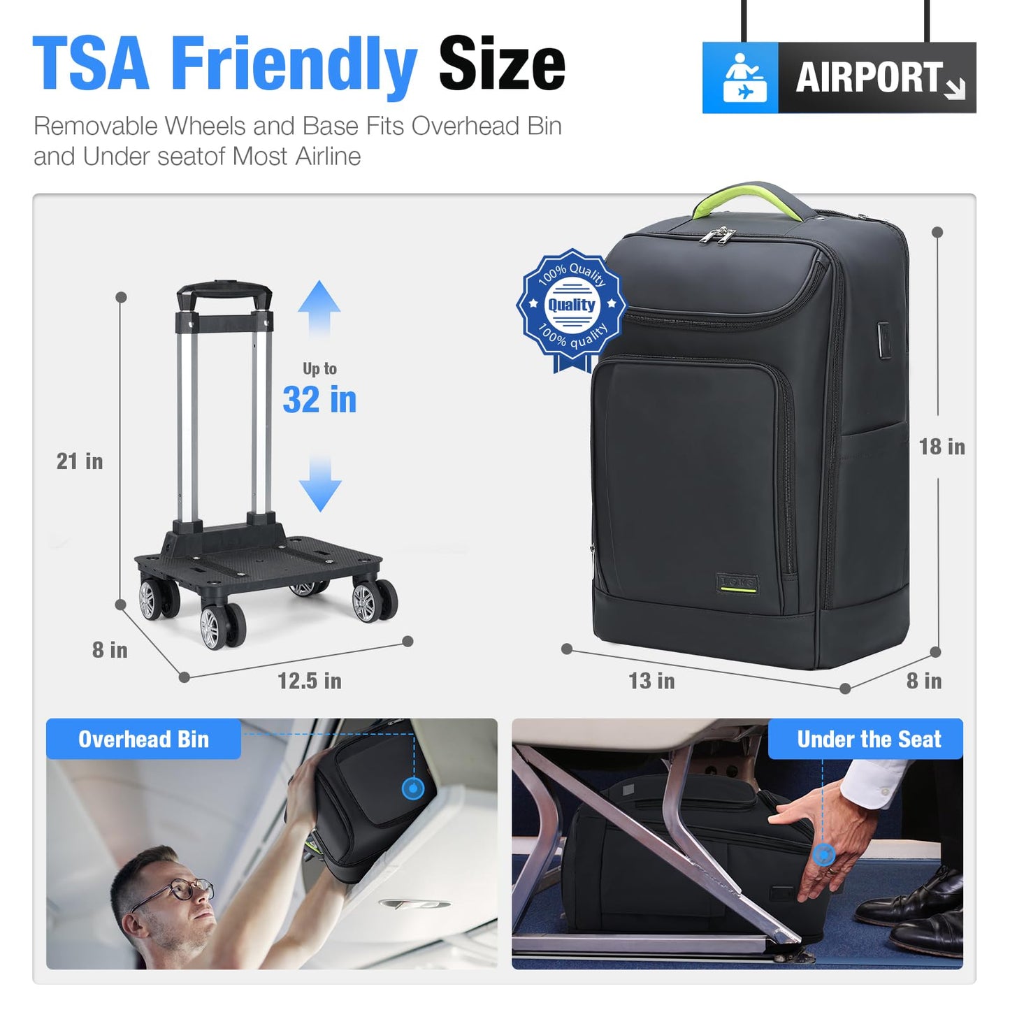 18" Waterproof Travel Backpack with 360° Wheels