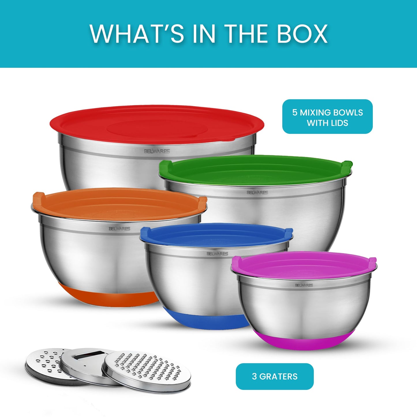 Set of 5 Stainless Steel Mixing Bowls Set with Lids