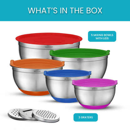 Set of 5 Stainless Steel Mixing Bowls Set with Lids