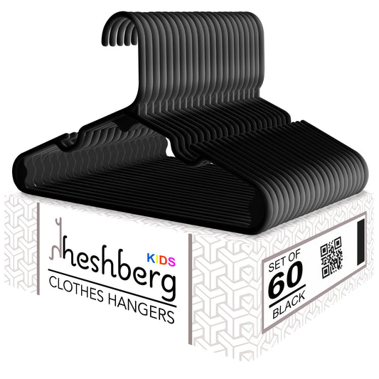HESHBERG Kids Plastic Hangers 60 Pack - Black