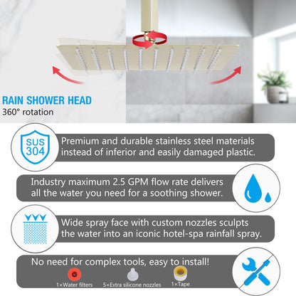 Gold Rain Shower Head with 100 Nozzles