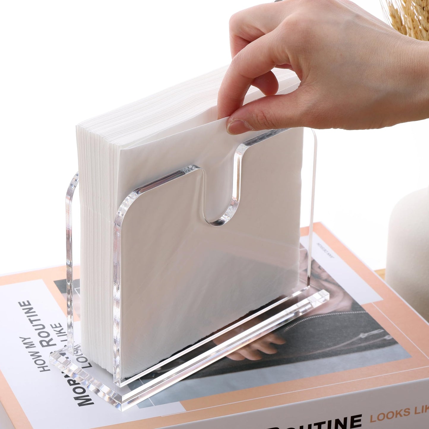 Napkin Holder for Table, Acrylic Napkin Holder for Paper Napkins, Standing Napkin dispenser, Clear Napkin Holders for kitchen Dining Decor