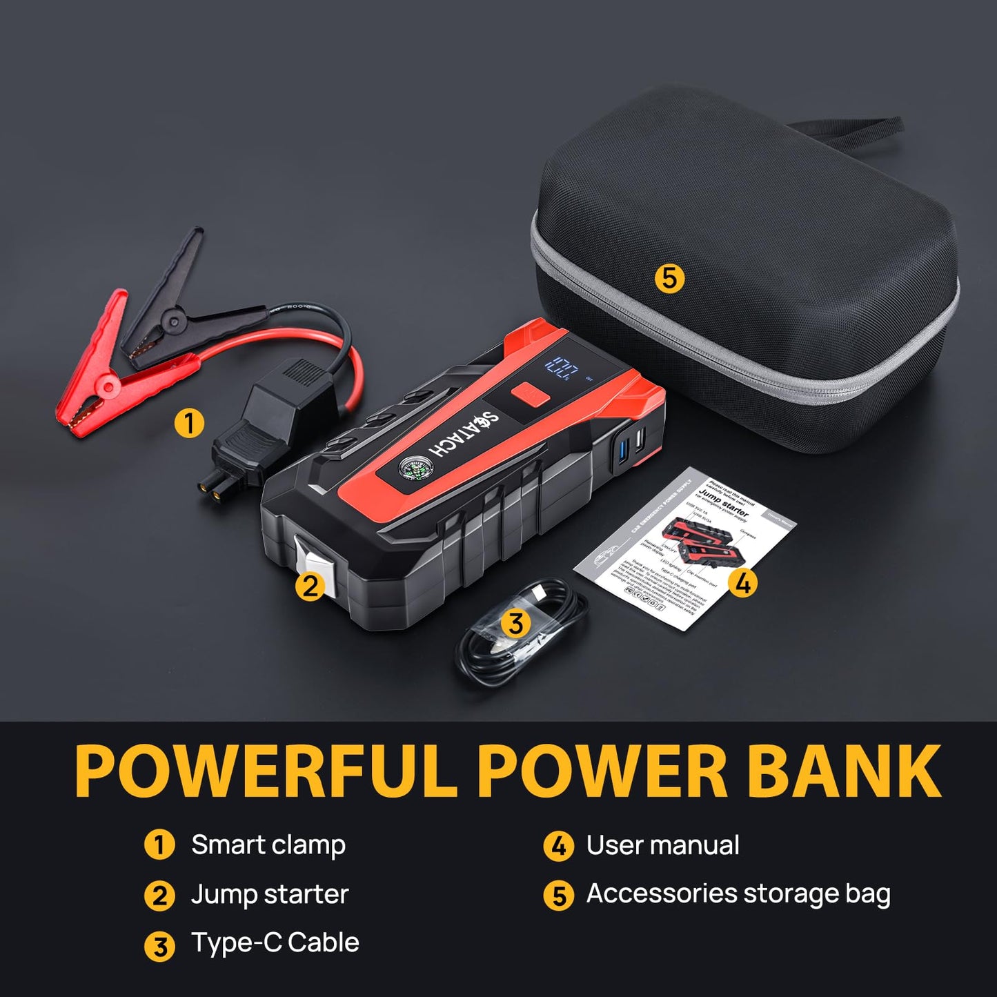 Scatach 011 Car Battery Jump Starter,4000A 12V Jump Starter Battery Pack (up to 10.0L Gasoline and 8.0L Diesel Engine), Portable Jump Box with 3 Modes Flashlight and Jumper Cable Black