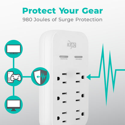 KMC USB-C Surge Protector with 6 Outlets