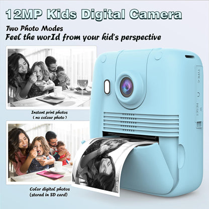 Kids Camera Instant Print - Instant Print Camera for Kids, Inkless Camera Instant Print, Kids Toddler Digital Video Cameras Kids Toys Christmas Birthday Gifts for Girls Boys (Blue)