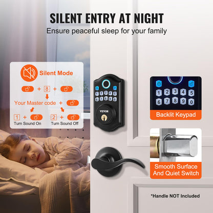 VEVOR Fingerprint Door Lock, Keyless Entry Door Lock with Fingerprint/Keypad Code/Key, Auto Lock, Anti-Peeking Password, Electronic Keypad Deadbolt with 300 Users, IP 63 Rating for Front Door