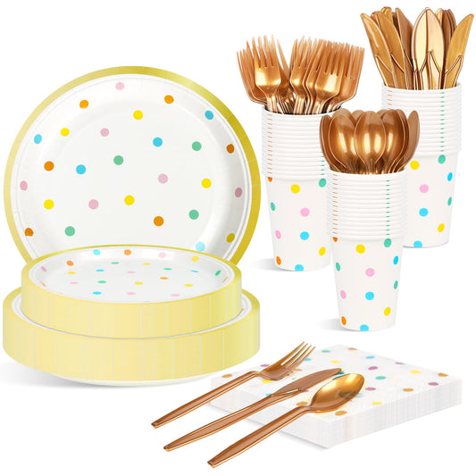 350PCS Colorful Disposable Plates and Cups Set
