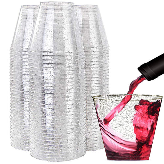 WDF 200pcs 9OZ Silver Glitter Party Cups