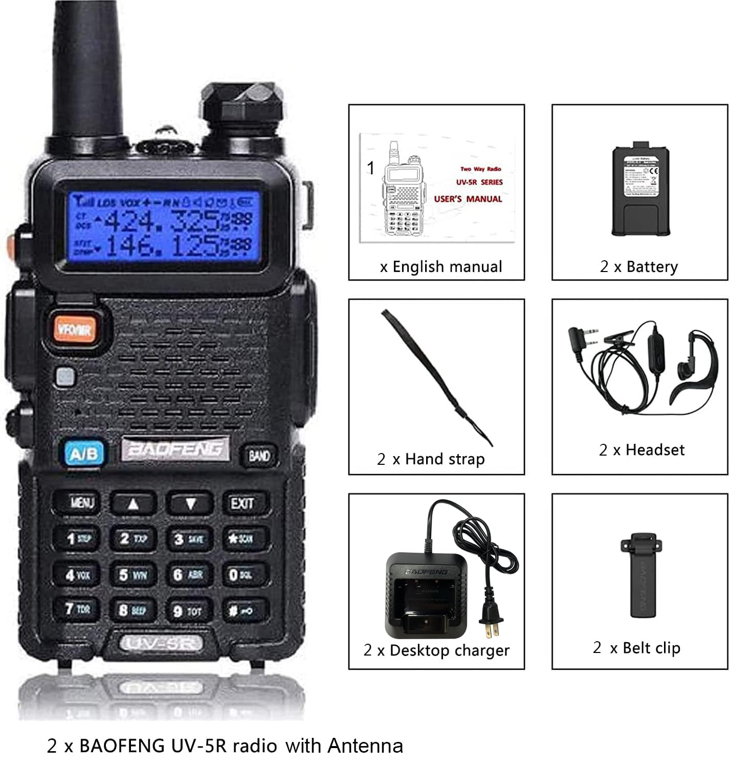 BAOFENG UV-5R Dual Band Walkie Talkie 2-Pack