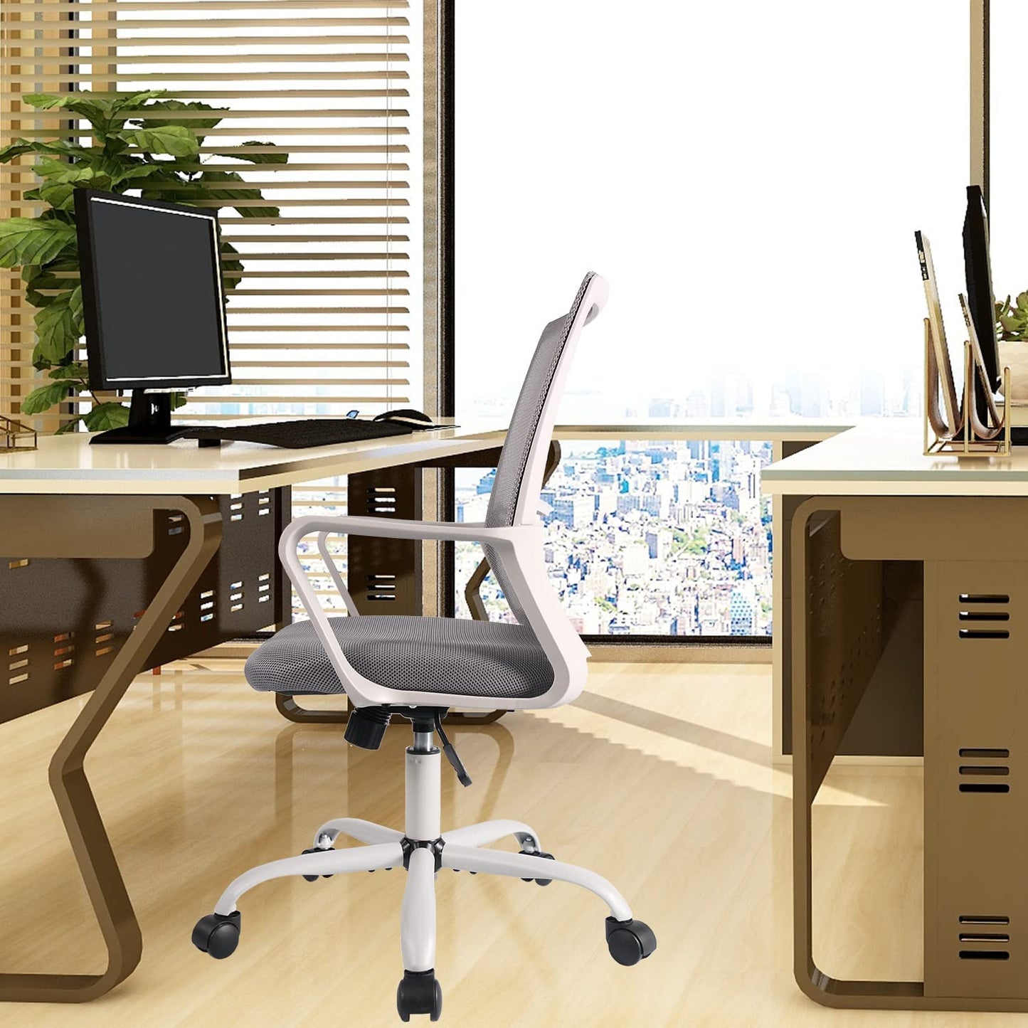 Desk Chair Ergonomic Mesh Home Office Chair, Mid Back Adjustable Computer Task Chairs Swivel Rolling Office Desk Chair, Grey