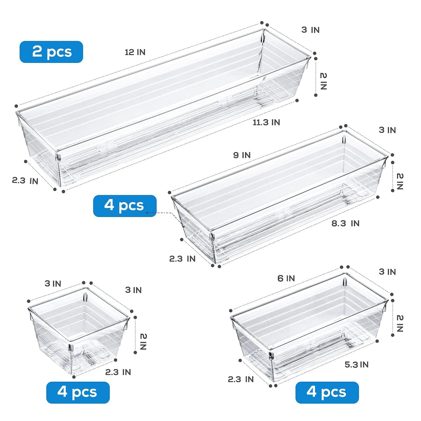 14 PCS Clear Plastic Drawer Organizer Set