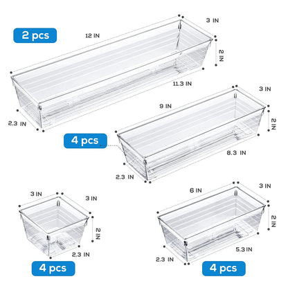 14 PCS Clear Plastic Drawer Organizer Set