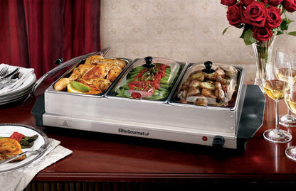 Elite Gourmet 3-Tray Buffet Server with Lids