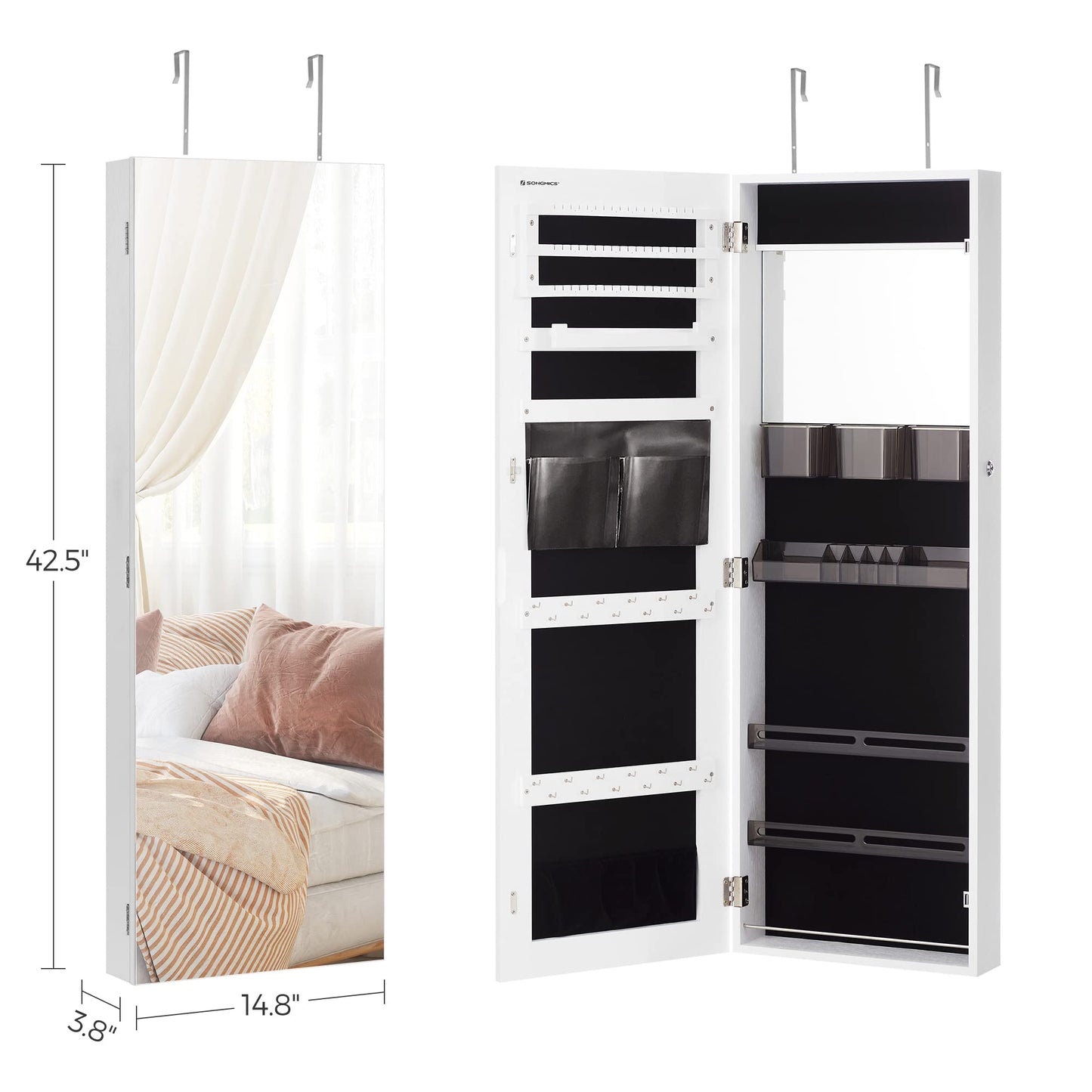 SONGMICS Wall-Mounted Jewelry Cabinet with Mirror