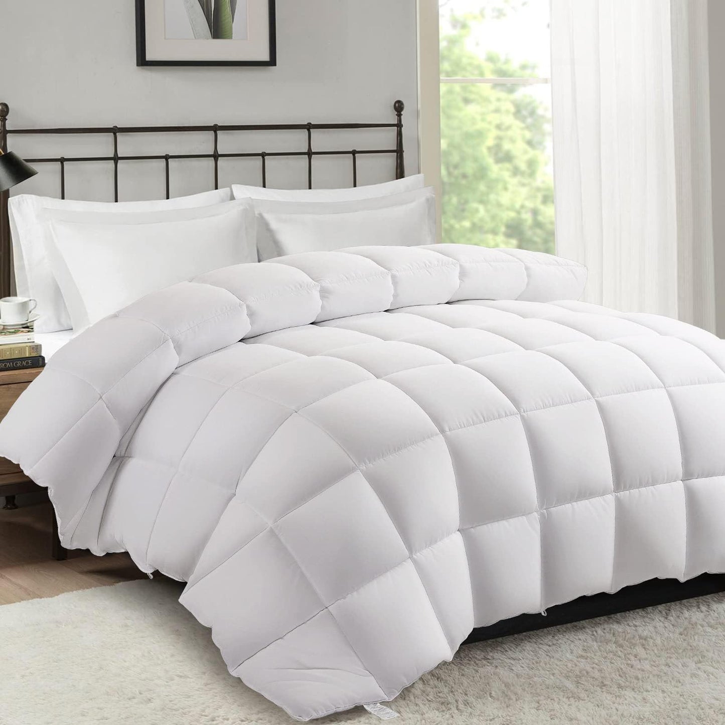 MERITLIFE Comforter Queen Size All Season Soft Down Alternative Comforter Lightweight & Breathable 2100 Series Reversible Duvet Insert with Corner Ties-Machine Washable (White Queen,88"x88")