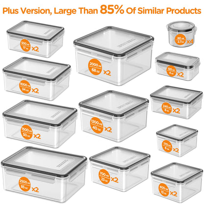 HOMETALL 52 Piece Airtight Food Storage Containers Set with Lids (26 Containers & 26 Lids),100% Leakproof Plastic Meal Prep Container Reusable, BPA Free Kitchen and Pantry Organization - Labels & Pen