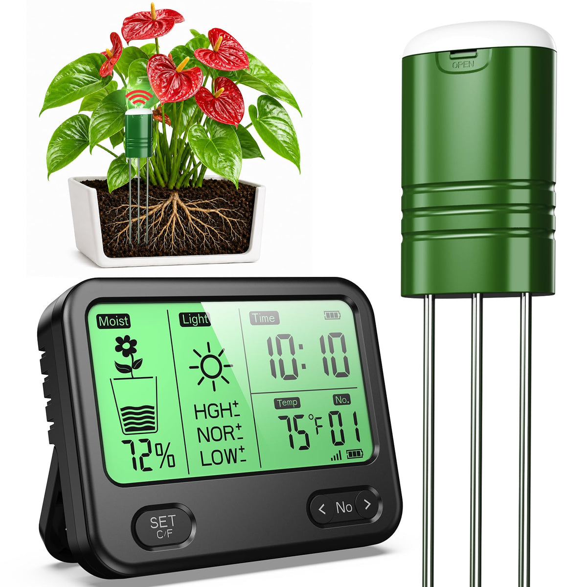 4-in-1 Wireless Soil Moisture and Light Meter