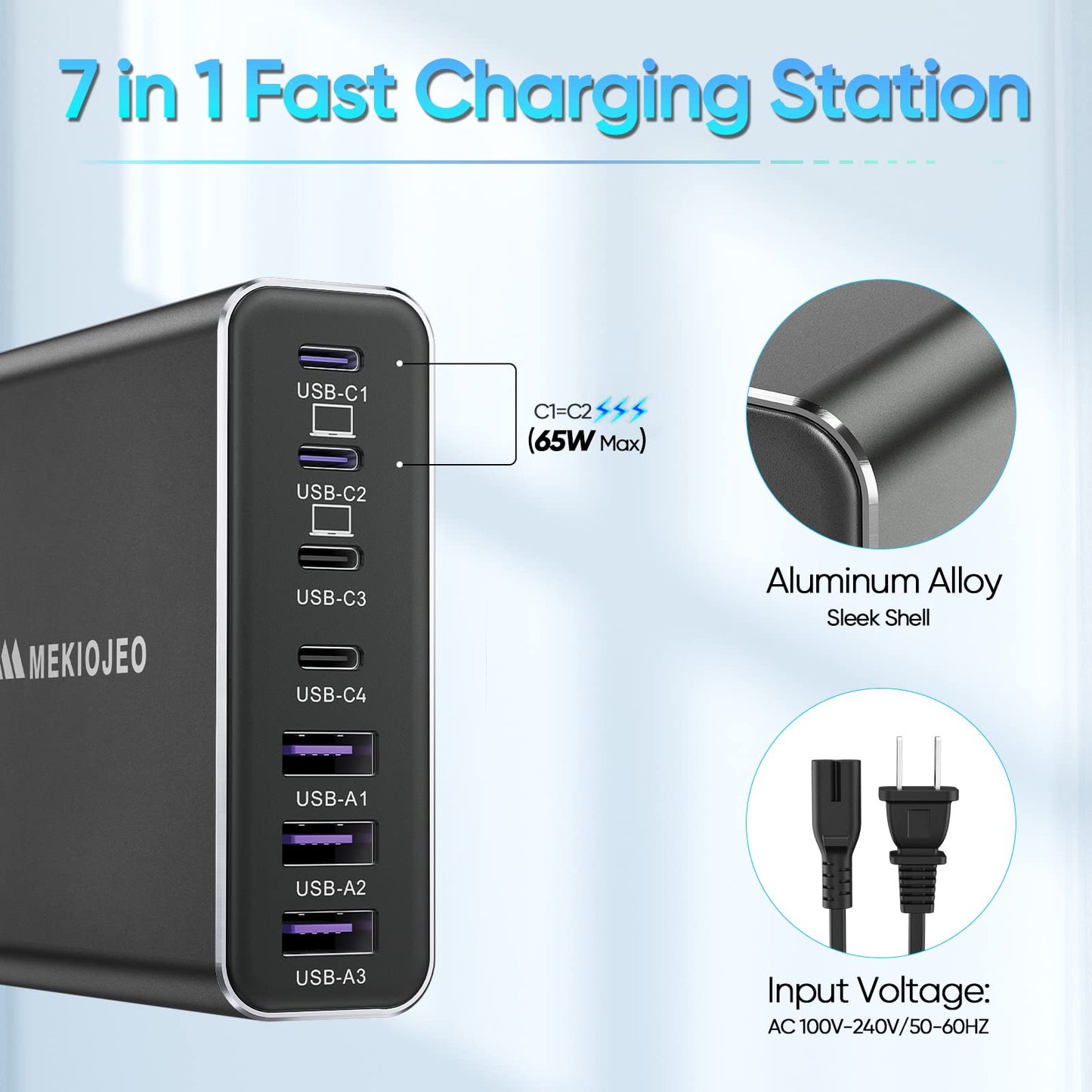 Aluminum Alloy 320W USB C Charger GaN Charger Fast USB C Charging Station 7 Ports 65W Laptop Charger for MacBook Pro/Air/iPad Pro/iPhone (Coal Black-320W)