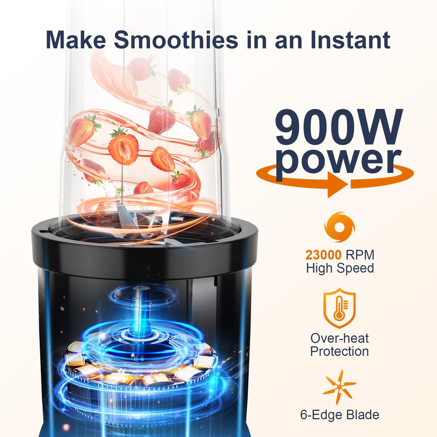 900W Personal Blender with 2 Portable Cups